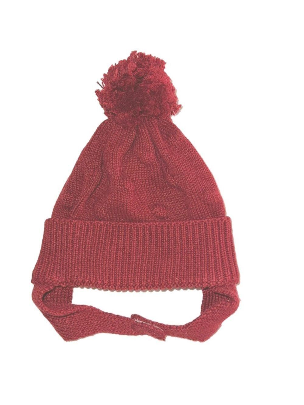 Burgundy Knit Winter Baby Hat with Pom-Pom